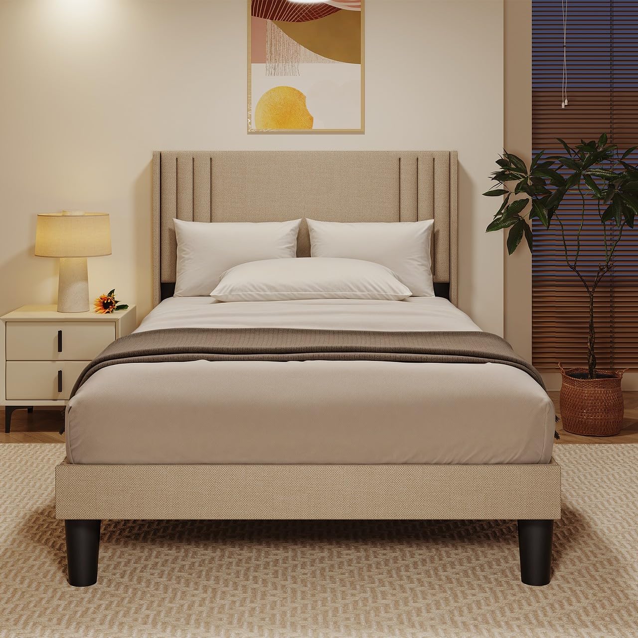 Lit Velours Rembourré 140 * 190 cm,Design Élégant en Forme de Coquille avec Pied Lit Velours Rembourré 140 * 190 cm,Design Élégant en Forme de Coquille avec Pied