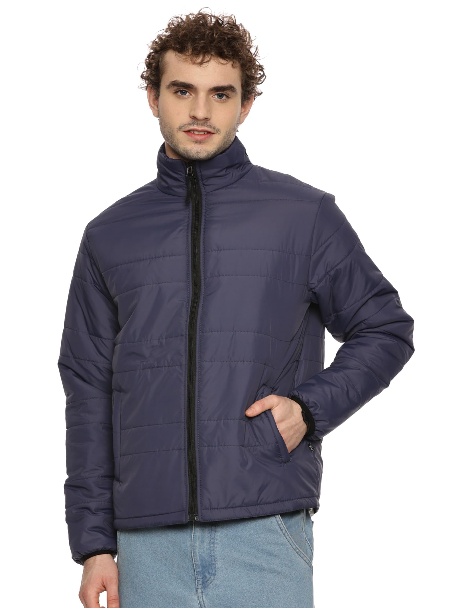 Men's Solid Puffer Jacket, Standard Length Jacket, Full Sleeve, Side Pockets, Zip-Up Jacket, Lightweight Warm Quilted Winter Coat Outerwear, Winter Jacket for Men-image-15