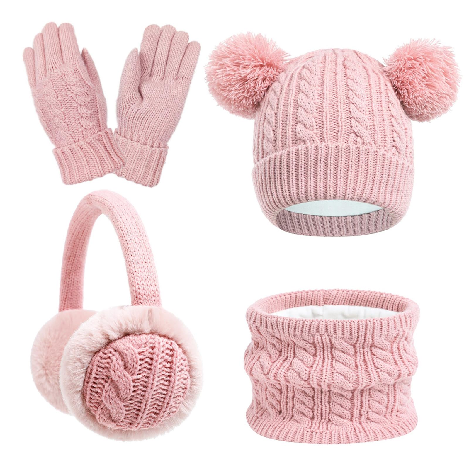 Set essenziale invernale per ragazzo e ragazza Cappello foderato in pile Sciarpa Guanti e paraorecchie Set Accessori invernali per bambini per la scuola e gioco Accessori per bambini
