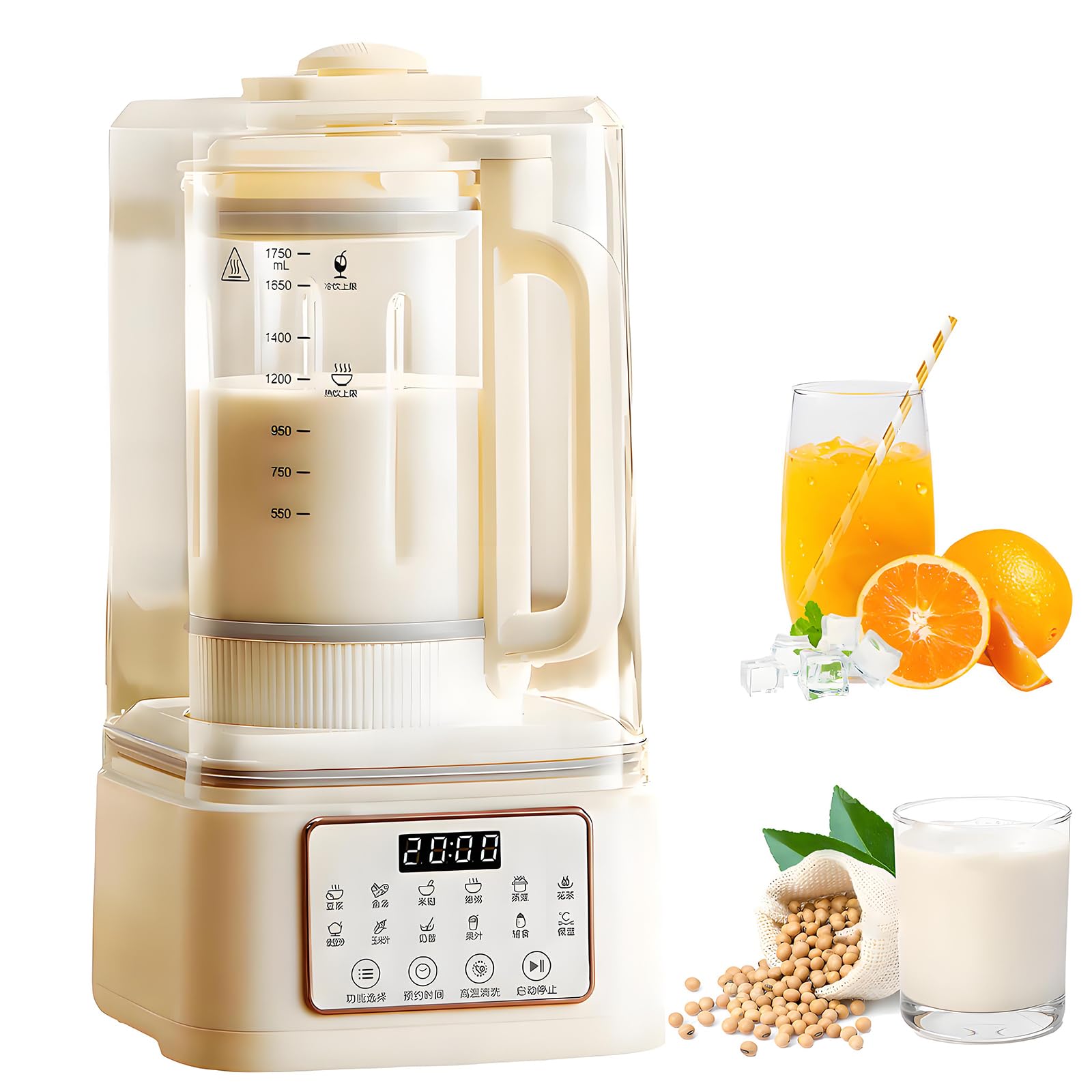 Nussmilchbauer, 1750 Ml Pflanzenmilchbauer Mit Bürsten- Und Messbecher, Verzögerungsstart, Härter Und Automatisch Sauber, Automatischer Sojamilchmilchhersteller Für Mandel, Veganer Haferbrei