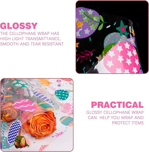 Miniatura 3 de Rollo de celofán con diseño de Pascua (100 pies de largo x 32 pulgadas de ancho) Bolsas de celofán de Pascua gruesas transparentes con huevos de