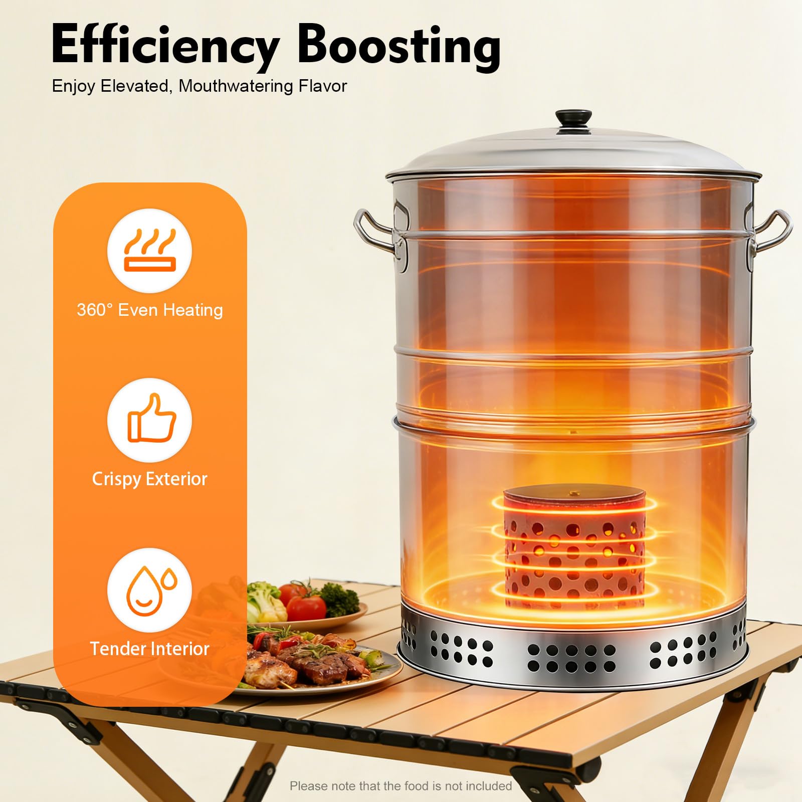 Barbecue portatile a carbonella in acciaio inox, con spiedini e vaschetta per l'olio, griglia a 360°, senza fumo, per campeggio e cortile