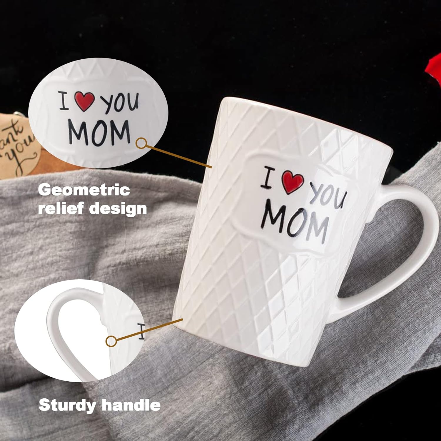 I Love You Mom Coffee and Tea Mug - Gift for Mother's Day, Valentine's Day, Christmas, Birthdays - Best Mom Ever - 16oz Ceramic, Microwave-Safe - Image 4