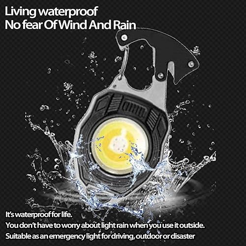Miniatura 5 de EzoLife Llavero COB con 7 modos de luz, 1600 lúmenes, luz de trabajo portátil recargable por USB, luz de emergencia con soporte plegable,