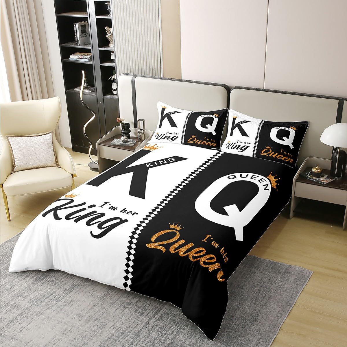 Lover Duvet Cover Twin Size for Kids Boys Teens,Love Couple 2 Pieces Duvet Cover,White Black Couple Comforter Cover (Not Comforter),Happy Valentine's Day Quilt Cover
