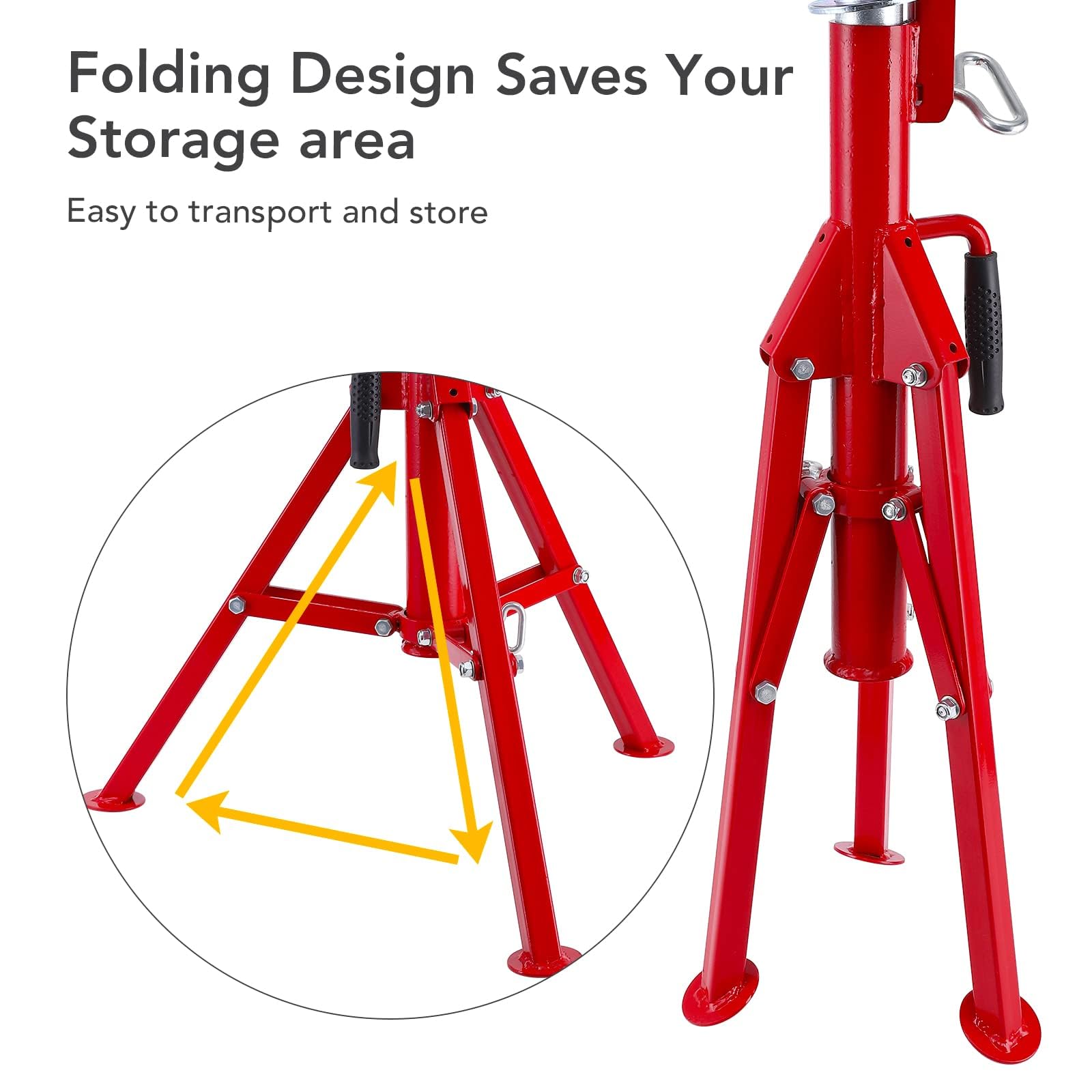 Garvee Soporte de Tubos con Cabezal en V, Gato para Tubería Plegable de Acero al Carbono, 1134 kg de Capacidad, Altura Ajustable de 71 a 132 cm, para Soldadura de Tuberías de 3 mm a 300 mm, Rojo