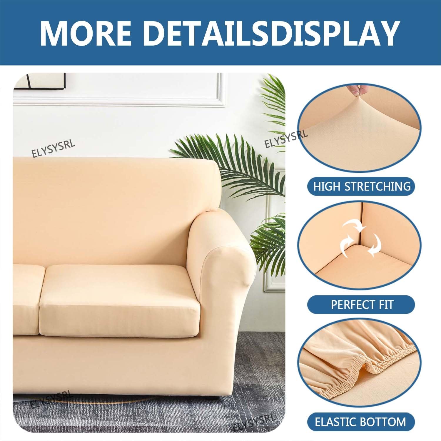 Copridivano Elasticizzato Con Braccioli E Copricuscino Separato – 2/3/1 Posti, In Misto Poliestere E Spandex, Protezione Anti Macchie (Colore: #23, Misura: 2 Posti)