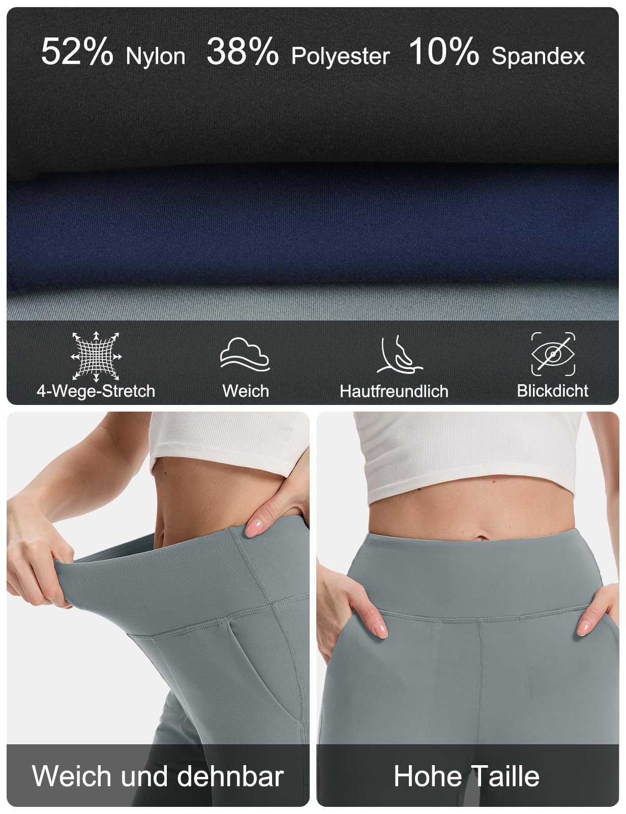 MOVE BEYOND Pantalones y Pantalones Piratas Deportivos para Mujer con 4 Bolsillos Cintura Alta Jogger Chandal de Fitness Yoga