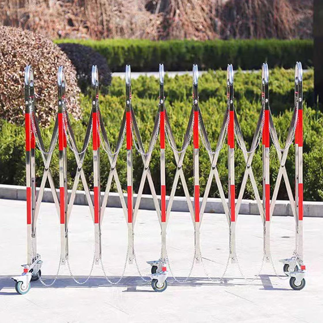 GDMDPTE Folding Security Gate with Casters - Expandable Barrier for Outdoor Traffic Control and Parking Safety