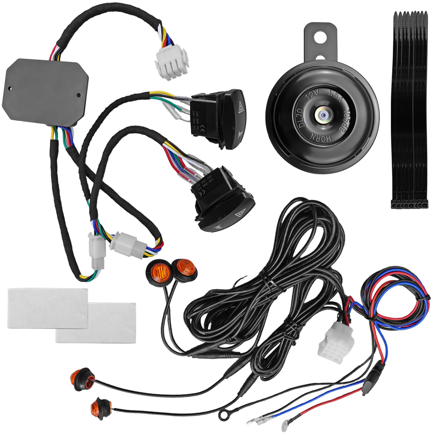 UTV Turn Signal Kit Fit for Polaris Ranger RZR Sportsman Can Am Kawasaki Golf Cat, ATV Street Legal Kit with 110DB Horn & Control Module & Hazard Light Rocker Switch, Plug and Play