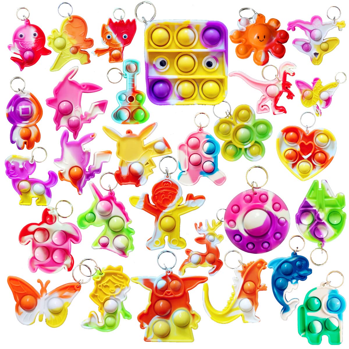 20 Packs Bulk Mini pop Set Fidget Bubble Silicone Keychain ，Sensory Squeeze Stress Reliever Small Toy for Party Favors,Classroom Student Boys Girls Welcome Birthday Small Gifts.