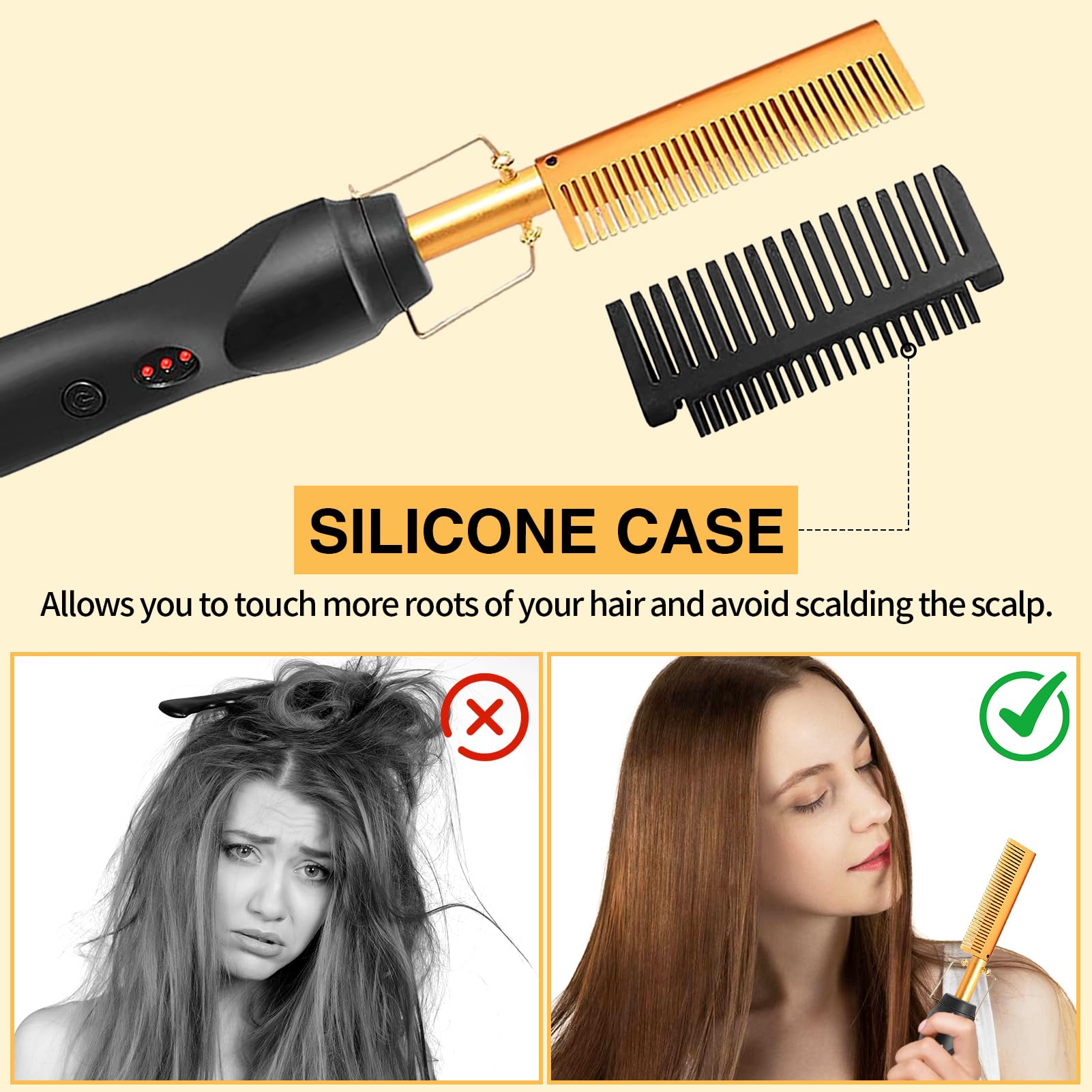 Elektryczna szczotka do wygładzania na gorąco z regulowanymi ustawieniami, Elektryczny gorący grzebień do peruk, grzebień ciśnieniowy do czarnych włosów, profesjonalna prostownica