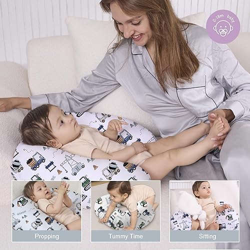Vista 106 de Little Grape Land - Almohada de lactancia para bebés, de apoyo, alimentación con biberón, tiempo boca abajo, con funda lavable a máquina y relleno