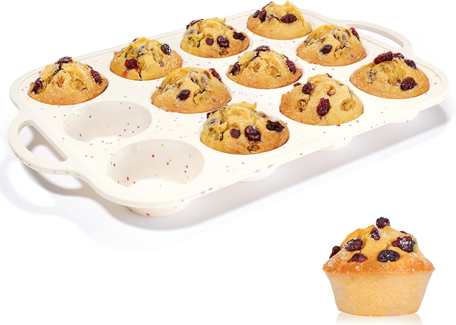 CAKETIME Silicone Muffin Pan, Metal Reinforced Frame Regular Size 2.8 Inch Cupcake Pan with Handle 12 Cups Nonstick Muffin Tray for Baking BPA Free 1 Pack Confetti - Thumbnail 2