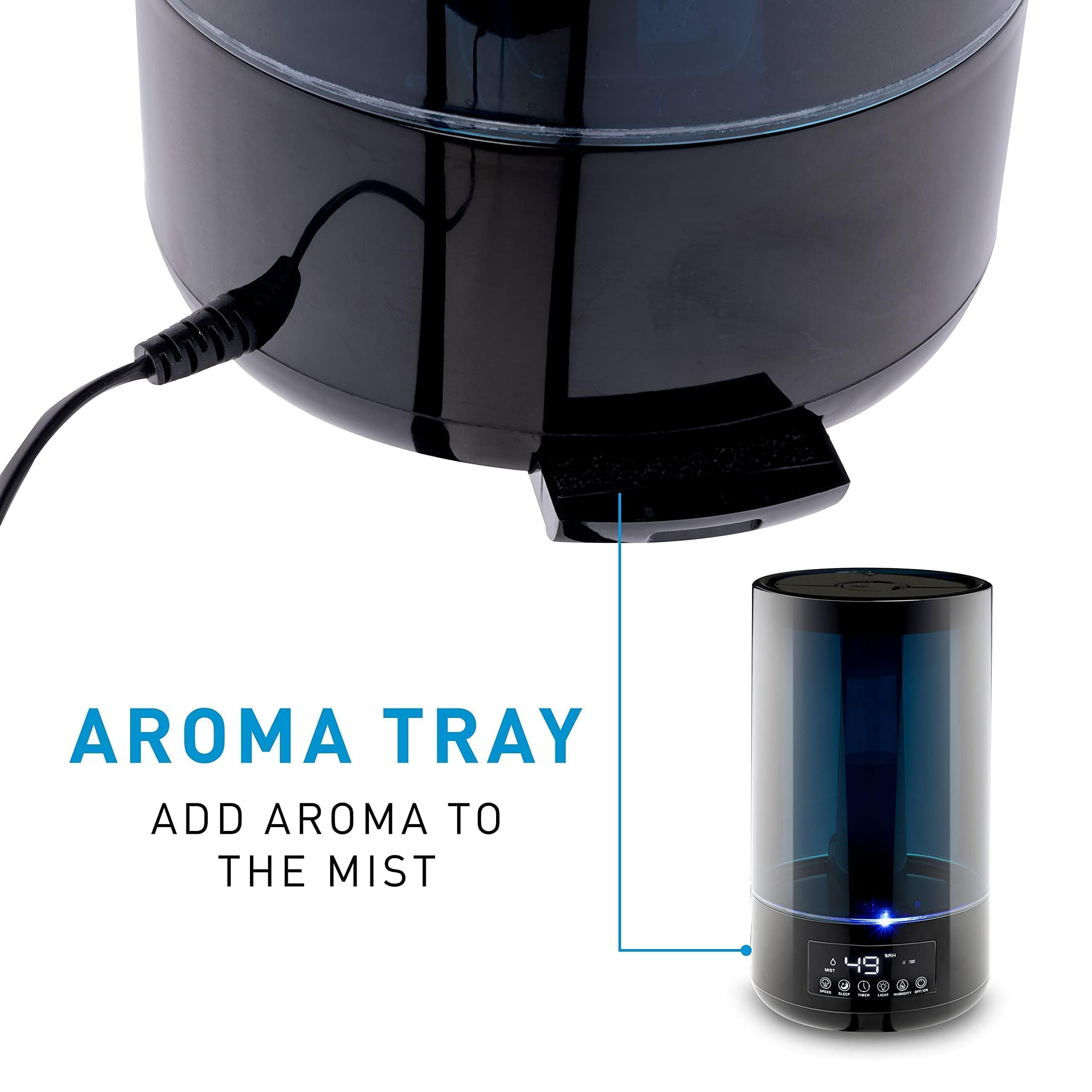 Grundig Luftbefeuchter und Aroma Diffuser 4,3L - Diffuser Ätherische Öle - Humidifier mit Hygrometer und Zeitschaltuhr - Räume der 15 zu 35m2 - mit Nachtlicht - Schwarz