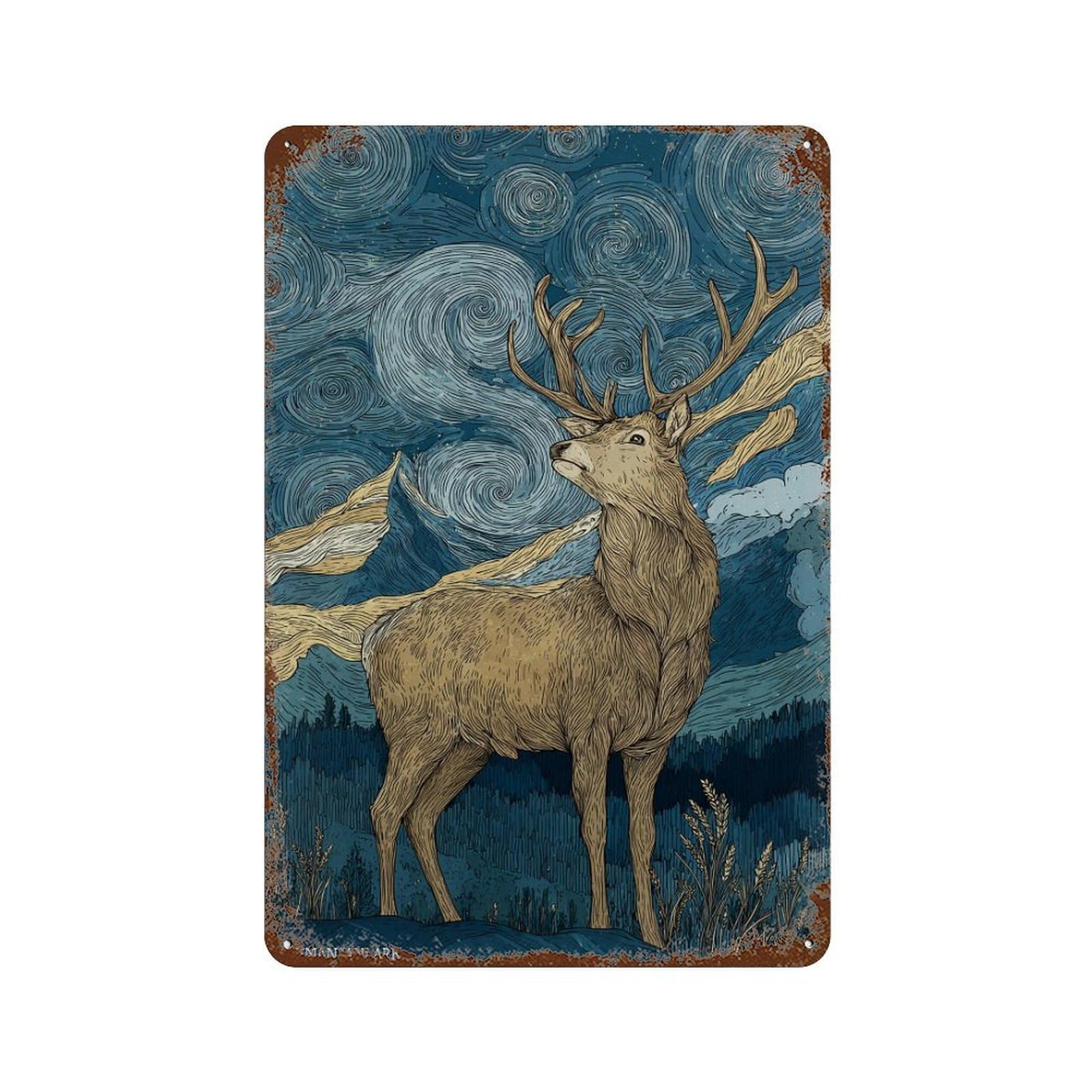 Whispers of The Night Stag Retro Metal Sign 11.8"x7.9", Old School Wall Decor for Garage, Bar And Workshop Decor