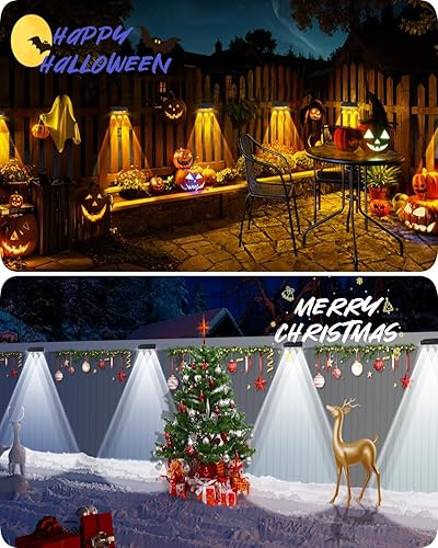 Miniatura 2 de Luces solares para valla al aire libre, paquete de 8 unidades, impermeables, de alto brillo, mejoradas, 3 lentes, luces LED para terraza, luz blanca