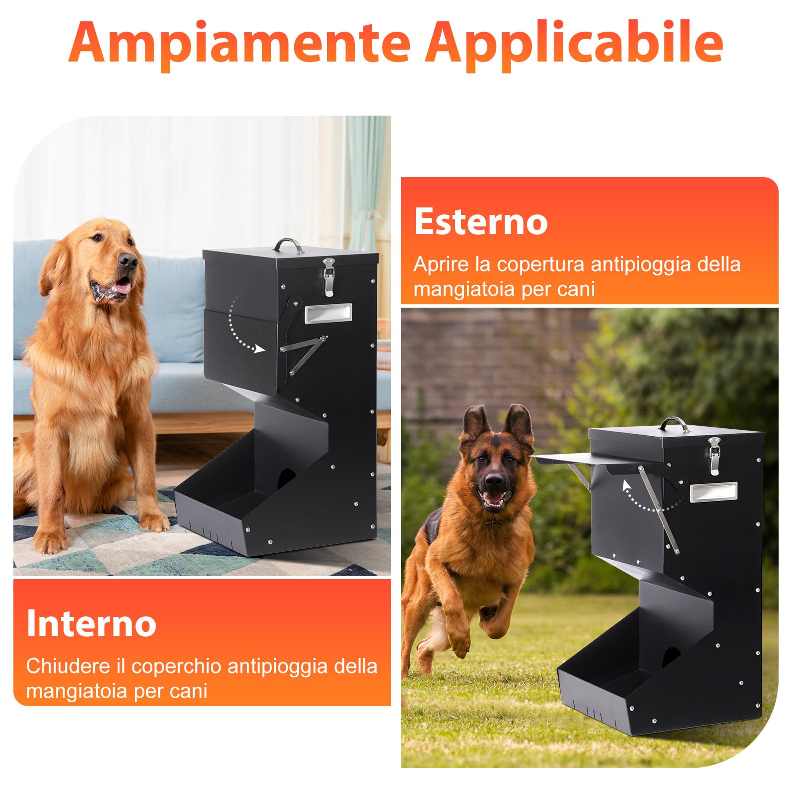 Alimentazione Automatica per Cani all'aperto appeso cibo per animali domestici di razza grande 11kg, mangiatoia automatica per cani in metallo auto-alimentazione cibo per cani