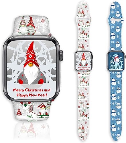 Geekism Paquete de 2 correas de reloj navideñas compatibles con Apple Watch de 1.496 pulgadas1.575 pulgadas1.614 pulgadas1.654 pulgadas1.732