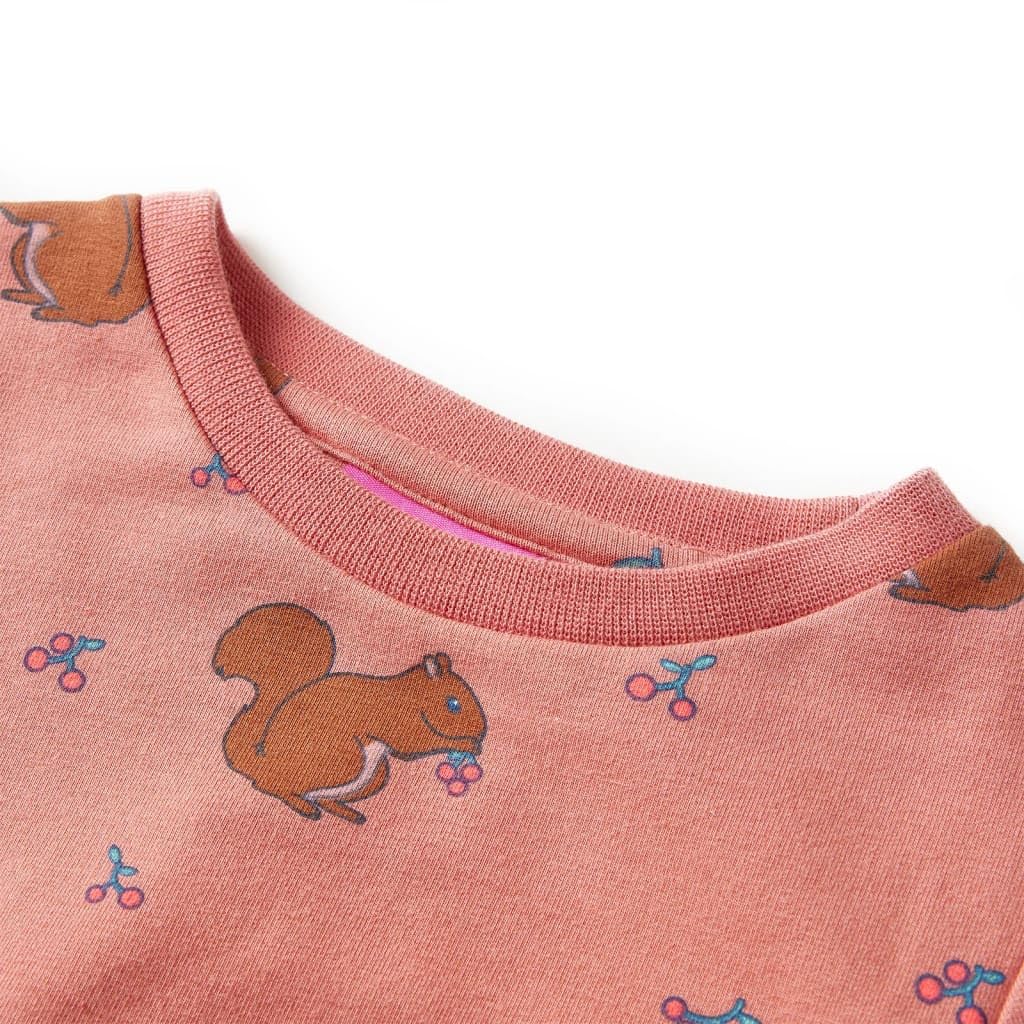 Vestido infantil rosa viejo para niñas de 1,5 a años, manga larga, algodón, elastano, estampado de ardilla, transpirable, cómodo para el día a día, fiestas de cumpleaños, guardería y