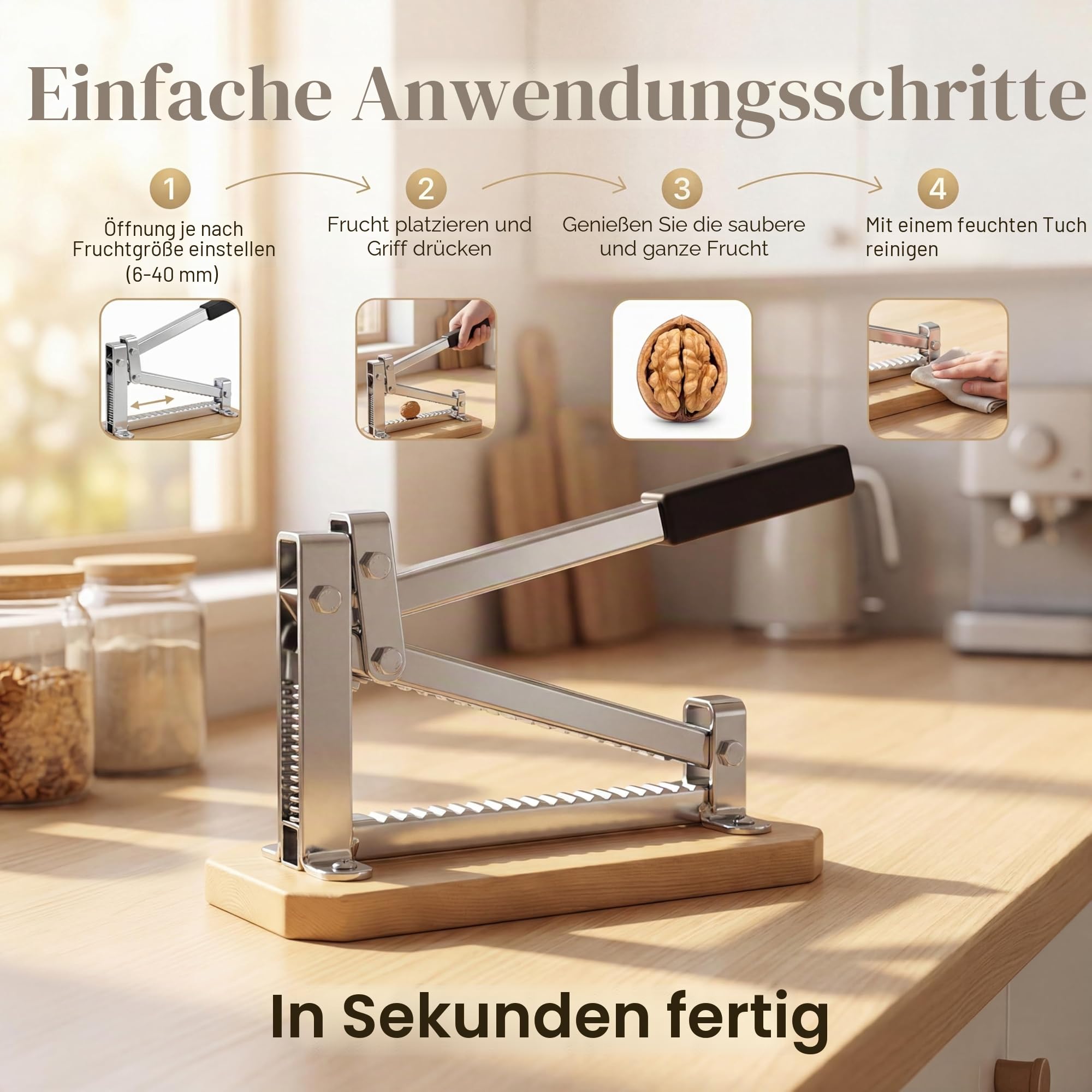 pelamatic - Nussknacker RAM-002 | Einstellbar für Mandeln & Walnüsse | Kompakt & Dekorativ | Stabil aus Eisen & Holz | Vielseitiger Küchenhelfer, Metal, Eisen Holz