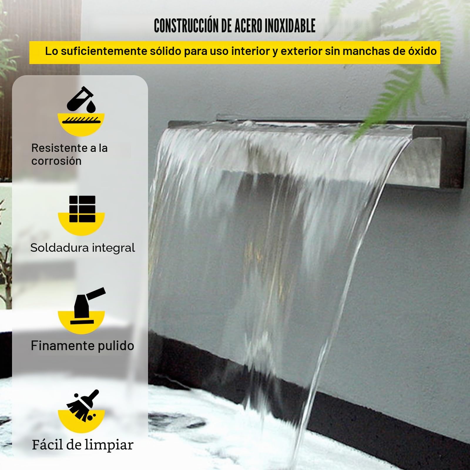 VEVOR Cascada de Agua de Acero Inoxidable 150 x 11.4 x 7.8 CM Fuente de Cascada Cascada Agua Acero Inoxidable Fuente Rectangular para Piscina