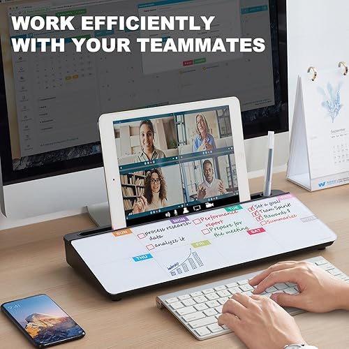 Vista 33 de TSJ OFFICE - Pizarra blanca para escritorio que se borra en seco para oficina, hogar y estudiantes, soporte para teclado de computadora, Base