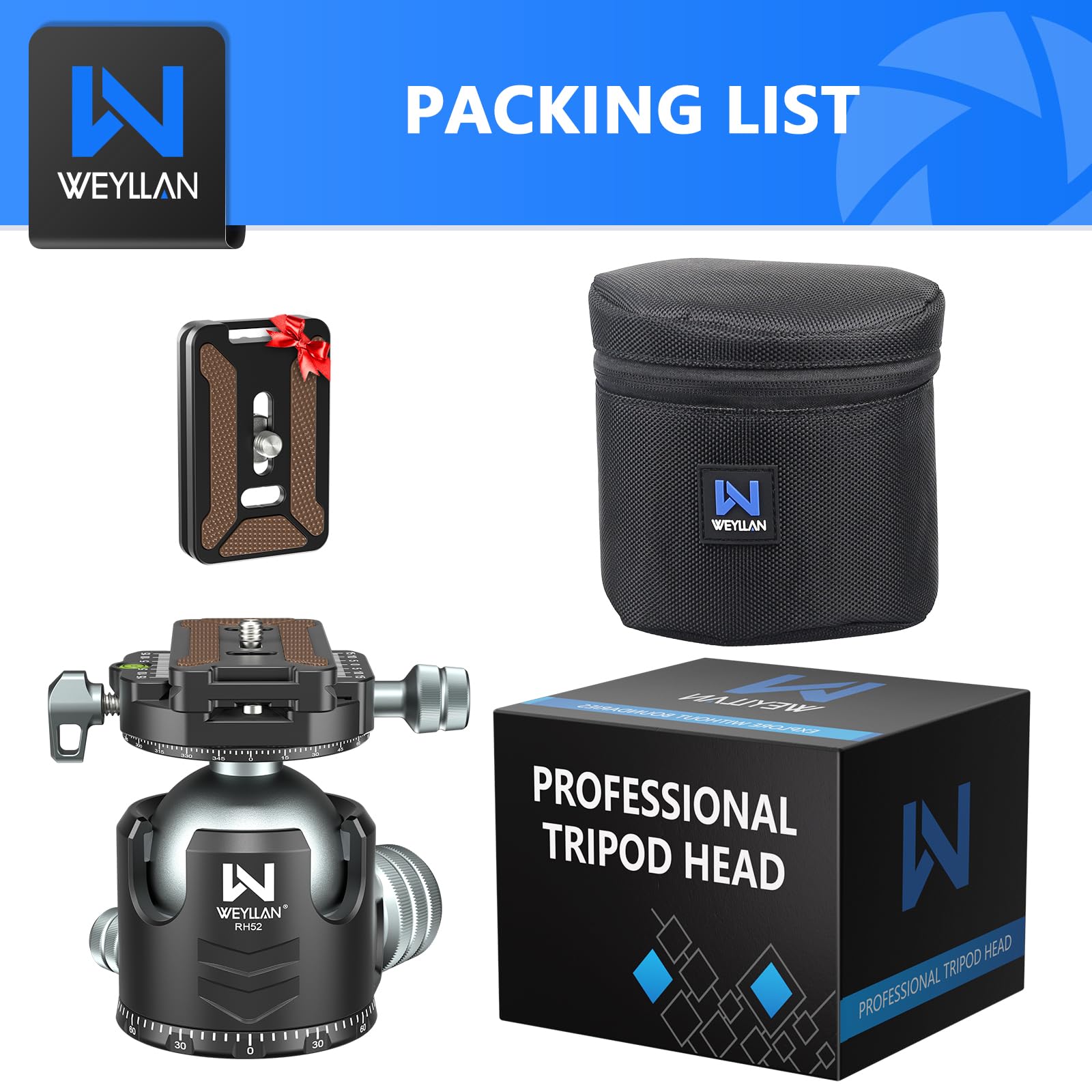 WEYLLAN Testa A Sfera Treppiede Fotocamera, Doppio Panorama 360 Gradi Testa Sfera Basso Profilo, Testa Treppiede Video Con 2 Piastre A Sgancio Rapido Compatibile Con Arca-Swiss, 30kg Di Portata
