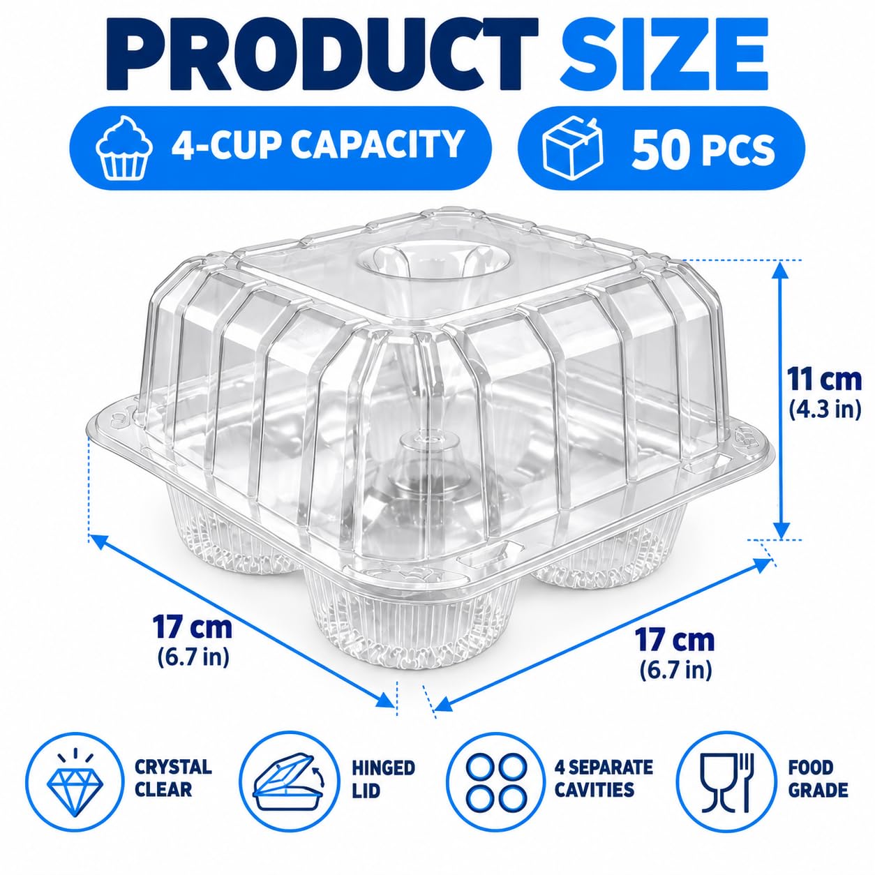 Clear Cupcake Boxes - 50 Pack, Stackable -2