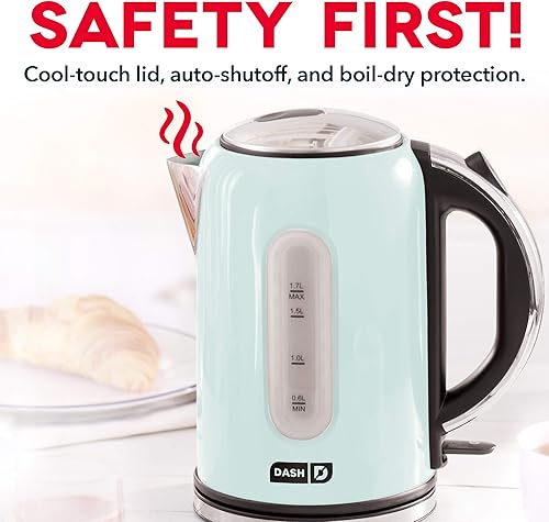 Miniatura 2 de DASH DEK001AQ - Hervidor eléctrico + calentador de agua con hervidor rápido, mango de tacto frío, jarra inalámbrica, boquilla sin goteo + apagado