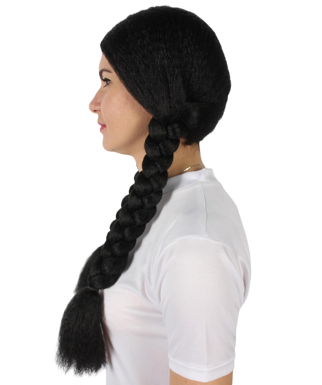 HPO Adult Women's Black Color Braided Pigtails Shoulder Length Trendy Wednesday Wig