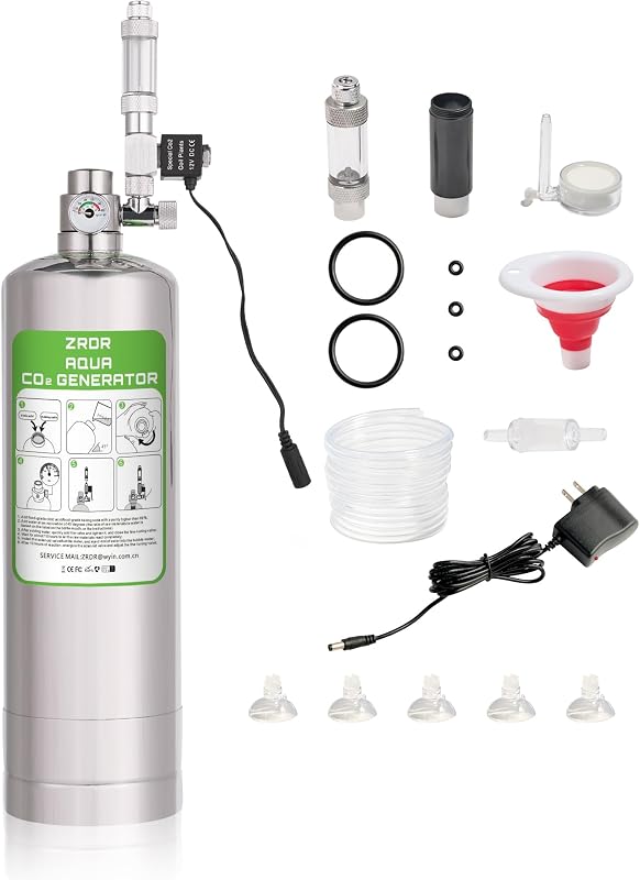 2L Aquarium Co2 System with Pressure Gauge for Aquarium Plants | Automatic Pressure Relief Valve Bubble Counter，Stable Output
