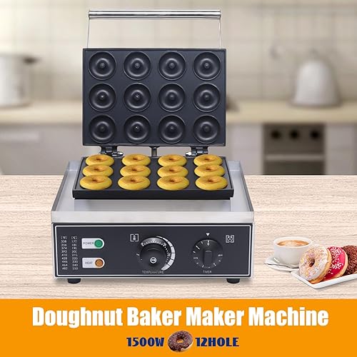 Miniatura 6 de Máquina eléctrica para hacer donas de 110 V 1500 W, 12 piezas de acero inoxidable para hacer donas, máquina de panqueques de aluminio con capa de