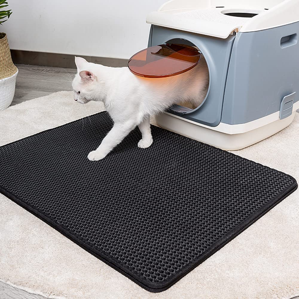 Nyganmelloz Cat Litter Mat, Cat Litter Trapping Mat, Honeycomb Double Layer Design Waterproof Urine Proof Trapper Mat for Litter Boxes, Scatter Control, Easier to Clean,Washable(55 * 75cm L)