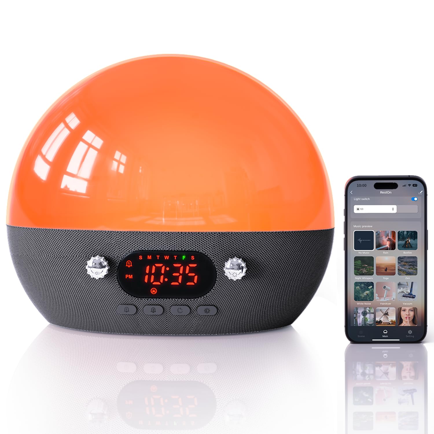 Sunrise Alarm Clock- Bluetooth Speaker with Smart Alarm Clocks for Bedrooms, Alexa & APP Control, 11 White Noise Sound Machine, Sunset Night Light Wake up Light for Kids& Heavy Sleepers