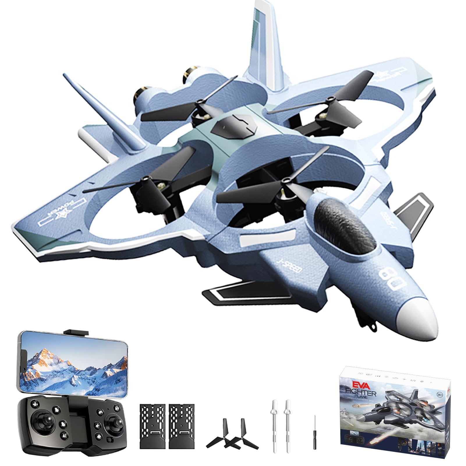 Remote Control Airplane,RC Fighter Jet, 2.4GHz 4CH RC Plane with 8K Camera, Foam RC Aircraft Glider 3D Flip, Altitude Hold, Gesture Photography Drone for Adults Teens Beginners Dark Grey