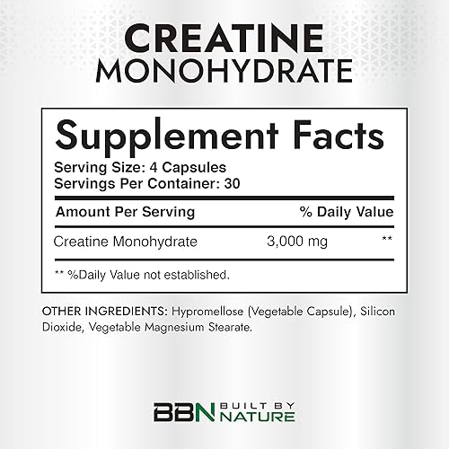 Miniatura 2 de Built by Nature Píldoras de monohidrato de creatina, suplemento de creatina micronizada para hombres y mujeres, fuerza muscular, energía,