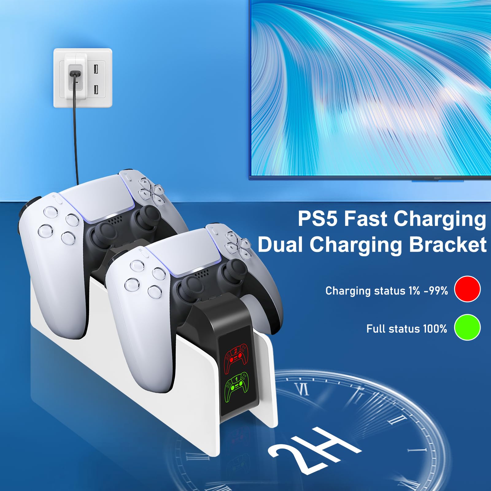 PS5 Controller Ladestation, PS5 Ladestation Controller mit LED Anzeige, 2 Std Schnellladung Ladestatio mit Typ-C Ladekabel für PlayStation 5 Edge, PS 5 Zubehör(Weiß)