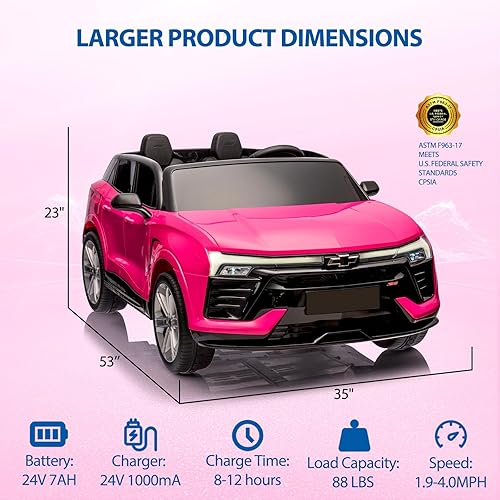 Miniatura 6 de Hetoy Chevrolet Blazer de 24 plazas con licencia de 24 V y 2 plazas con control remoto para padres, 3 velocidades, música inalámbrica, reproductor