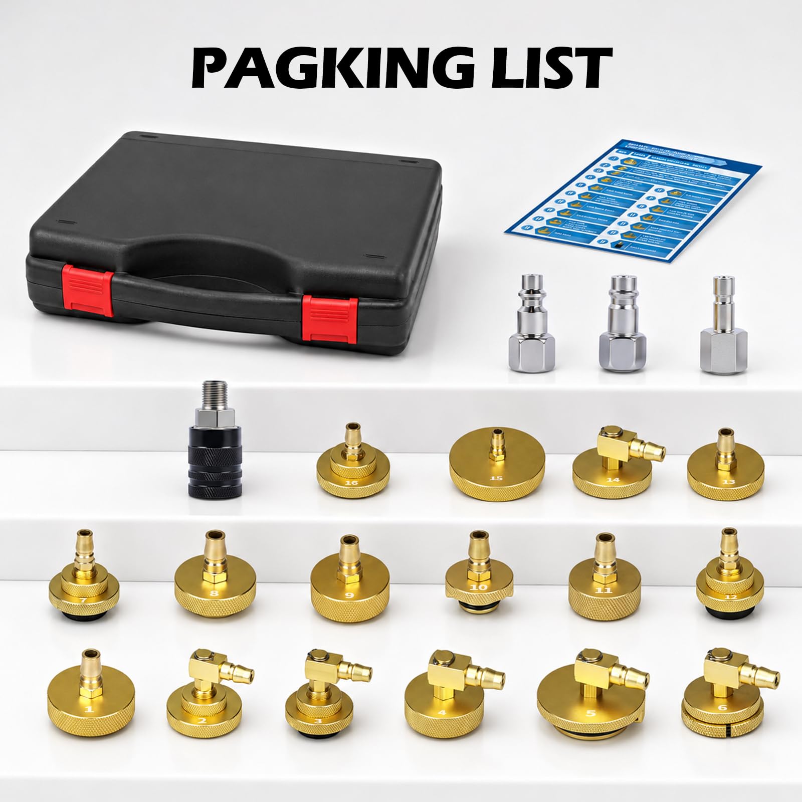 BELEY 17PCS Adapter do wentylacji hamulcowej Zestaw narzędzi wentylacji głównego cylindra hamulcowego Zestaw narzędzi wentylacji hamulcowej do wentylacji hamulcowej Kfz