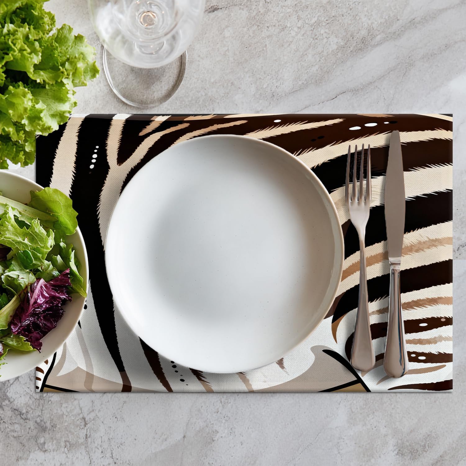 Batmerry Zebra Animal Black Placemats,Black and White Animaled Stripe Zebra Washable Linen Table Mats for Kitchen Table Double Insulation Decor Dining Set Indoor Outdoor 12X18 in Set of 4