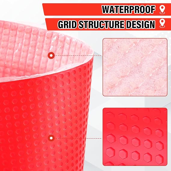 Drydiet Uncoupling Membrane for Tile Floor Self-Adhesive Tile 1/8''(3.3mm) Uncoupling Membrane Waterproof Crack Prevention Anti Fracture Floor Underlayment for Bathroom Kitchen(54sqft,Red)