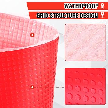 Drydiet Uncoupling Membrane for Tile Floor Self-Adhesive Tile 1/8''(3.3mm) Uncoupling Membrane Waterproof Crack Prevention Anti Fracture Floor Underlayment for Bathroom Kitchen(54sqft,Red)