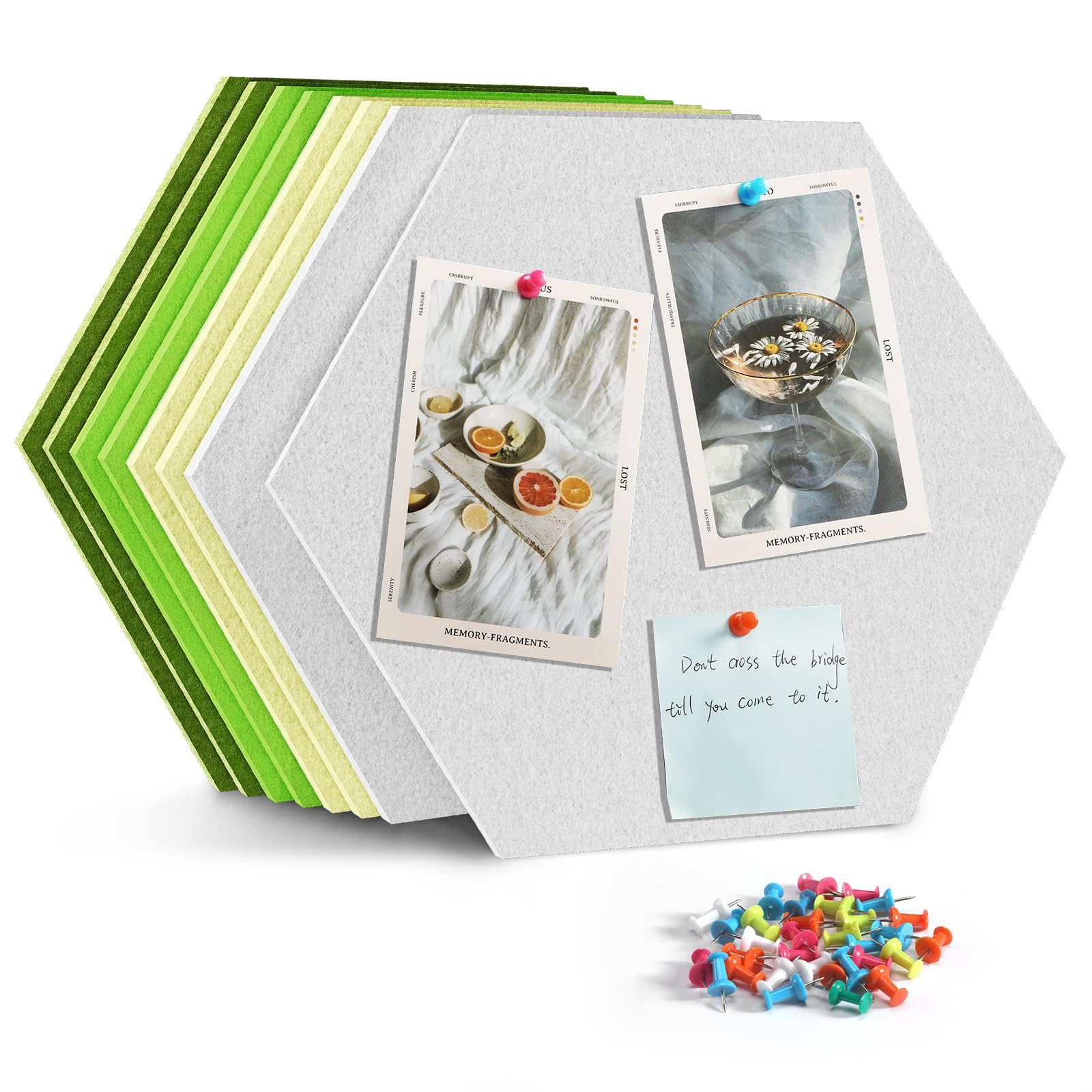 Uoisaiko 12" Large Bulletin Board with 30 Push Pins, Pack of 8 Hexagon Felt Pin Board Notice Boards for Home Office Kitchen, Felt Wall Tiles for