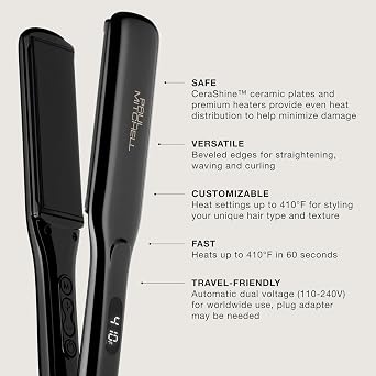 Paul Mitchell Smooth+ Ceramic Flat Iron, Adjustable Heat Settings, for Smoothing + Straightening