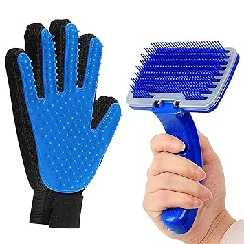 cature Care by Nature Pets Combo Of 2,Slicker Brush Pet Grooming Glove For Dogs & Cats Shedding Small Medium Large Breeds Pet Hair Remover Glove-Massage Five Finger For Dog,Cat(Pack Of 2-Multi Color) - image, photos