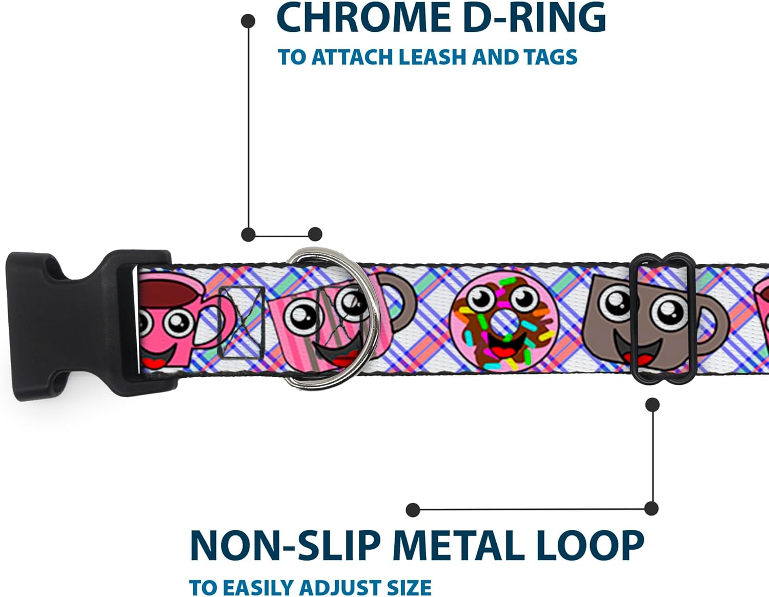 Buckle-Down PC-W30492-WL Donuts & Coffee Cartoon 2 Plastic Clip Collar, Wide Large/18-32"