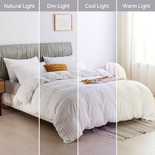 Miniatura 7 de JELLYMONI Funda de edredón blanca brillante tamaño individual  Juego de funda de edredón de microfibra copetuda de 3 piezas, funda de edredón