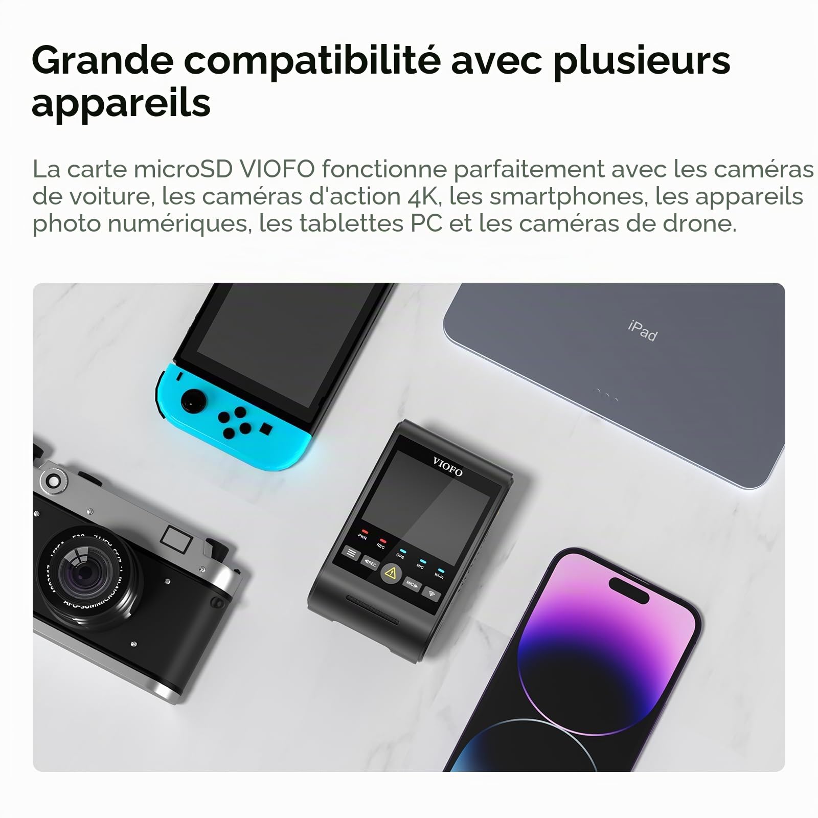 VIOFO Carte mémoire 256 Go haute vitesse avec adaptateur U3 compatible avec caméra embarquée 4K WiFi
