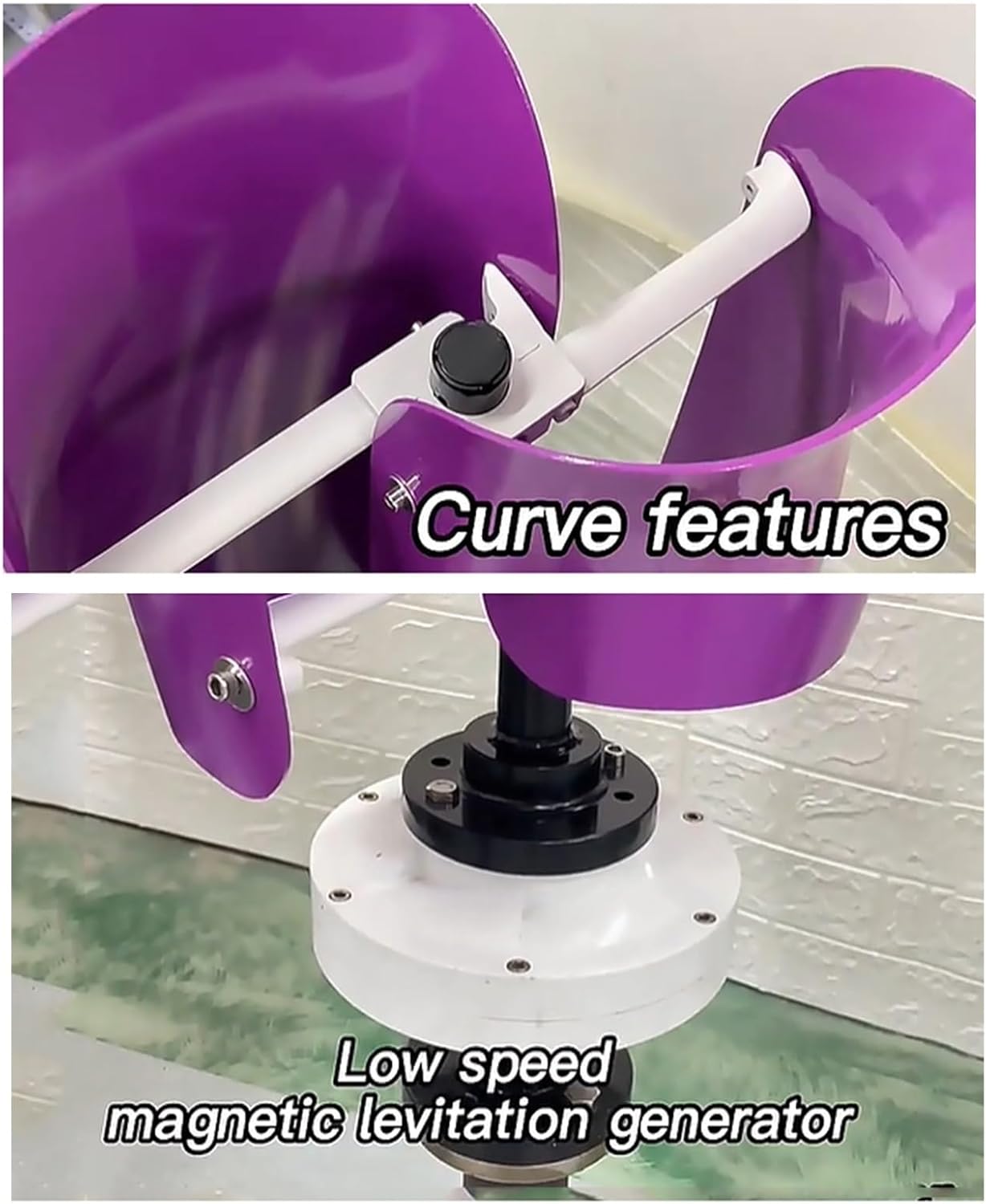 5KW Vertical Axis Wind Turbine Kit - 12V/24V/48V, Low Start-Up Wind Speed, Hybrid Wind & Solar Power System with Controller & Solar Panel, Efficient Breeze Start (Purple, 48V)